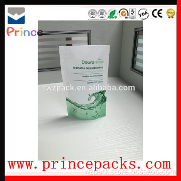 Wet wipes packaging plastic zip lock bags stand up pouches